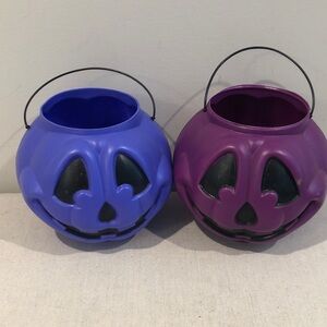 Halloween in August ? Vintage General Foam Blow Mold Pumpkin Treat Pail Lot of 2
